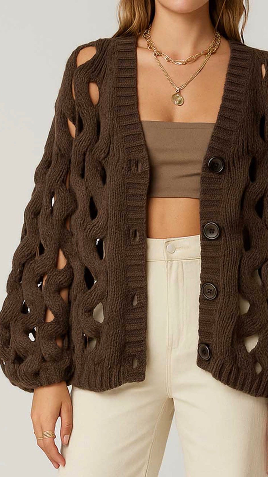 Chocolate Wave Open-Knit Cardigan