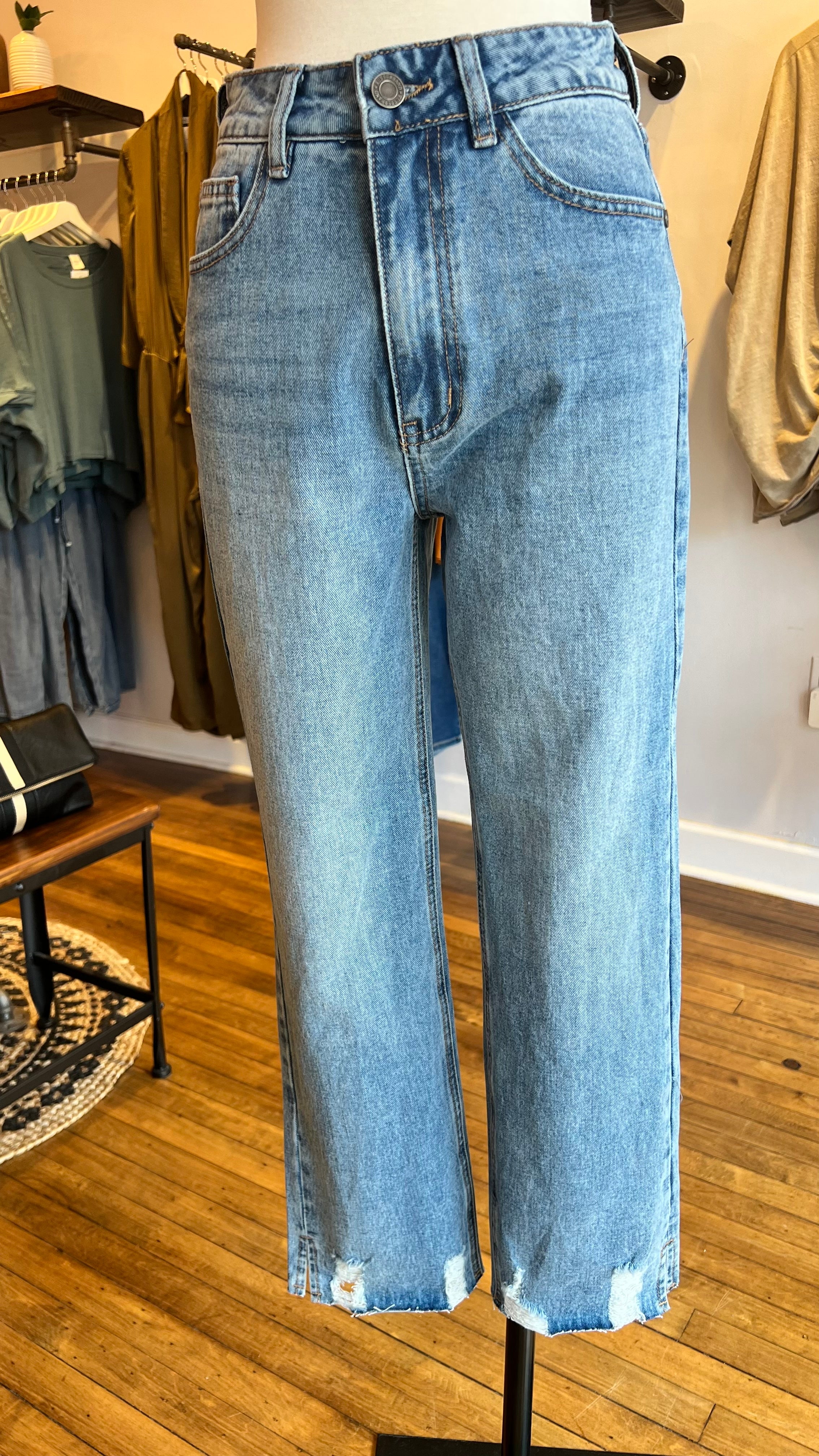 High Rise Ankle Slim Straight Leg Jeans