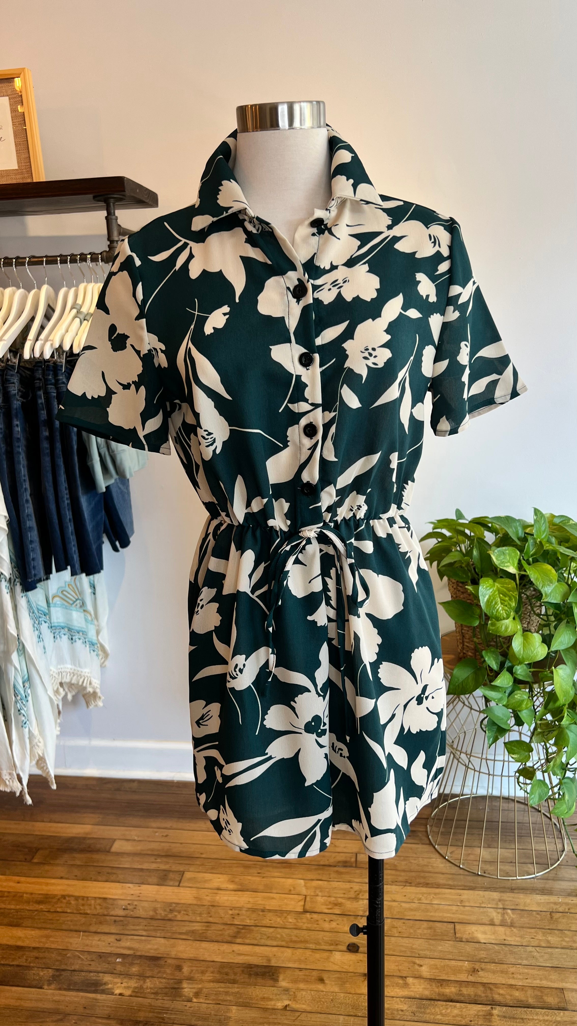 Tropical Print Button Down Romper
