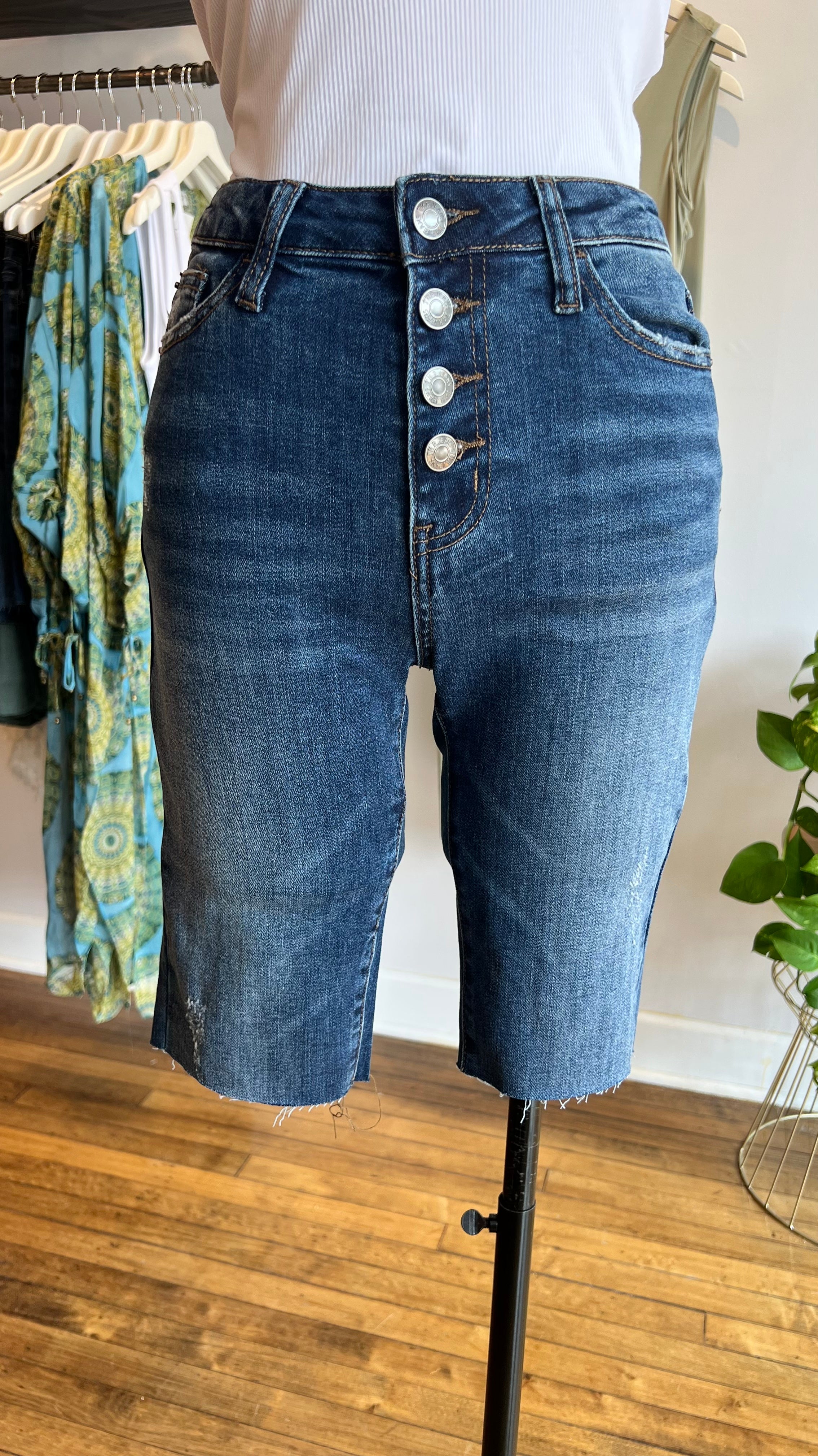 High Rise Denim Bermuda Shorts