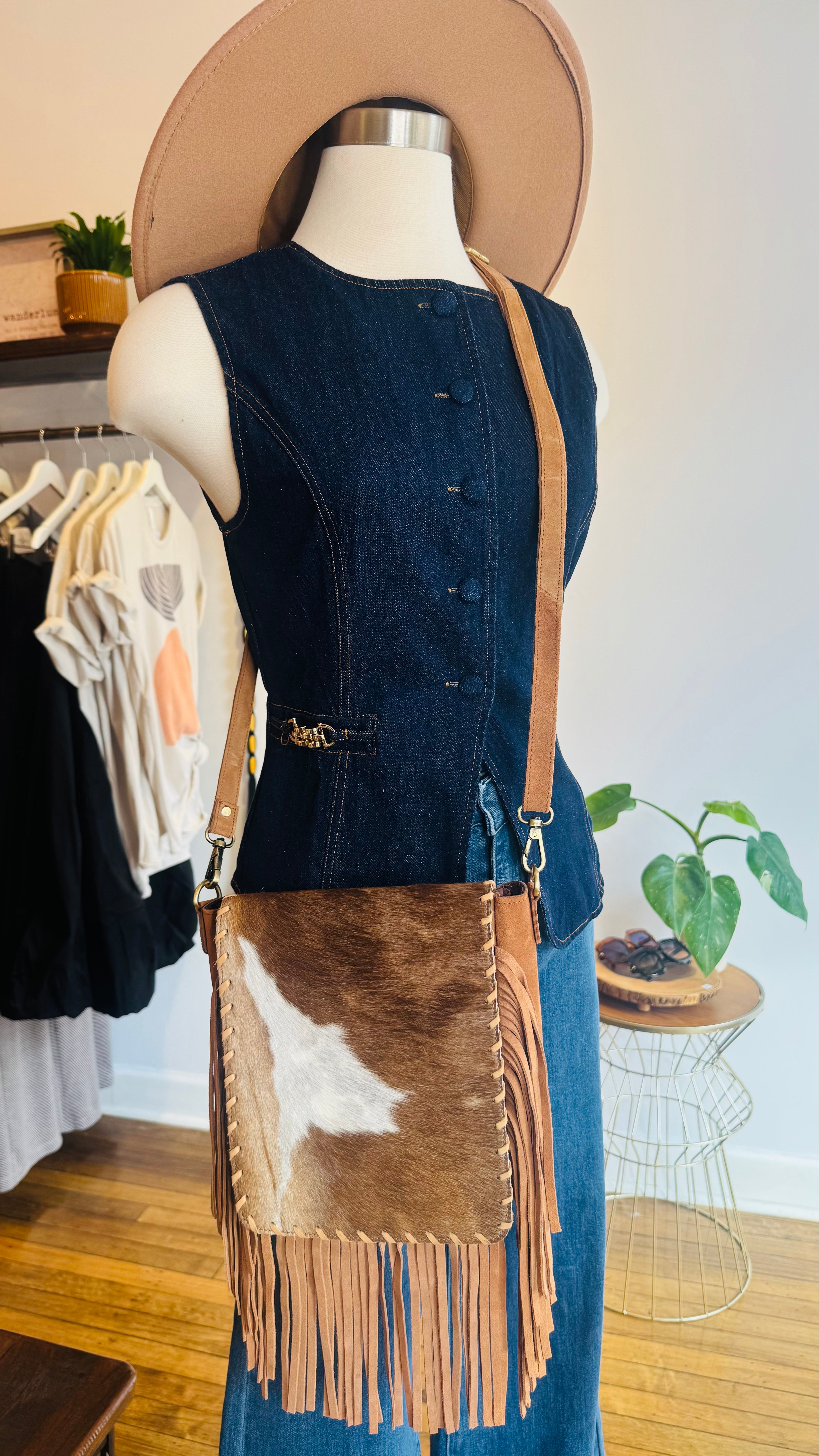 Cowhide Fringe Crossbody Bag