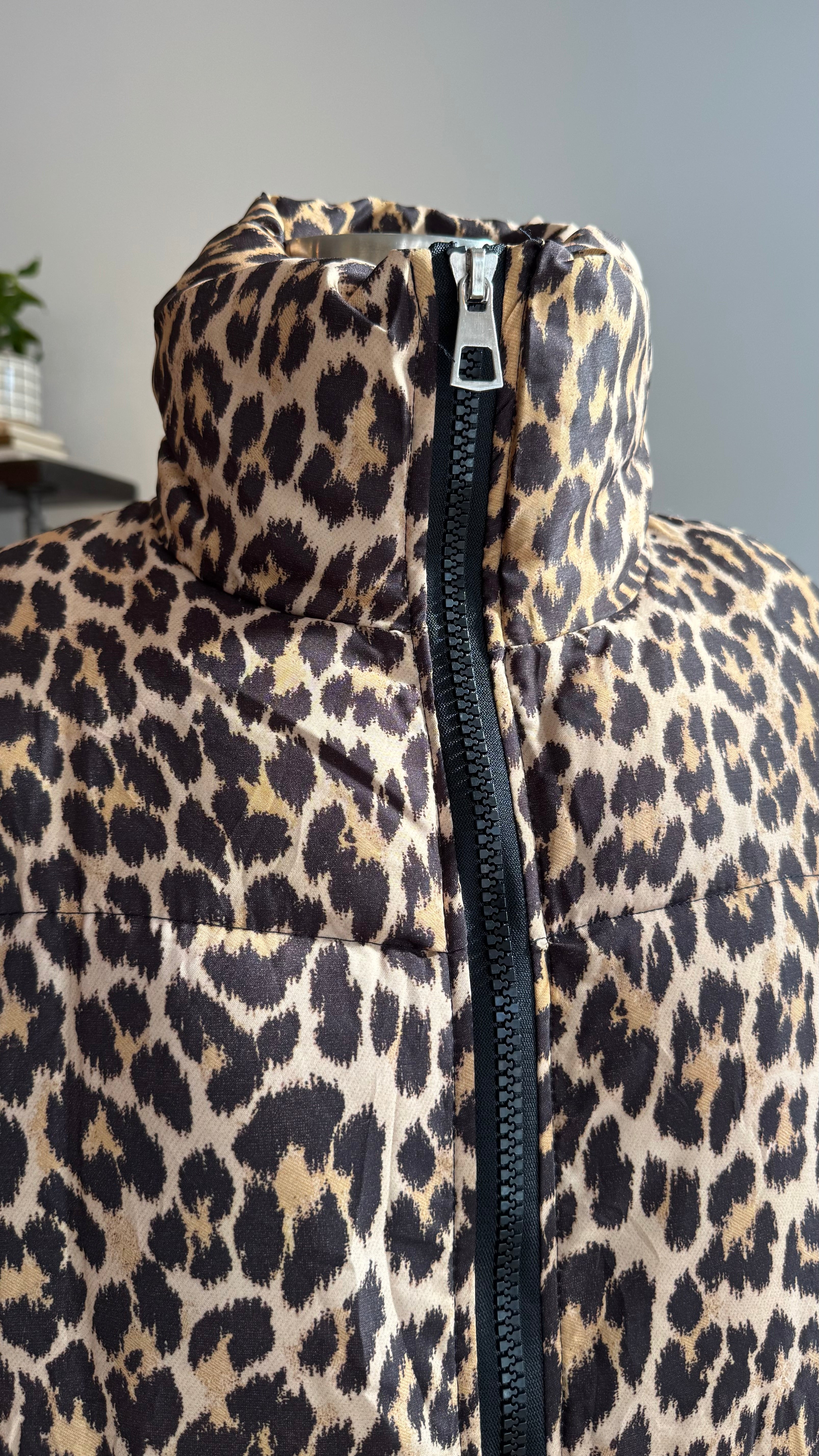 Leopard Print Long Puffer Coat