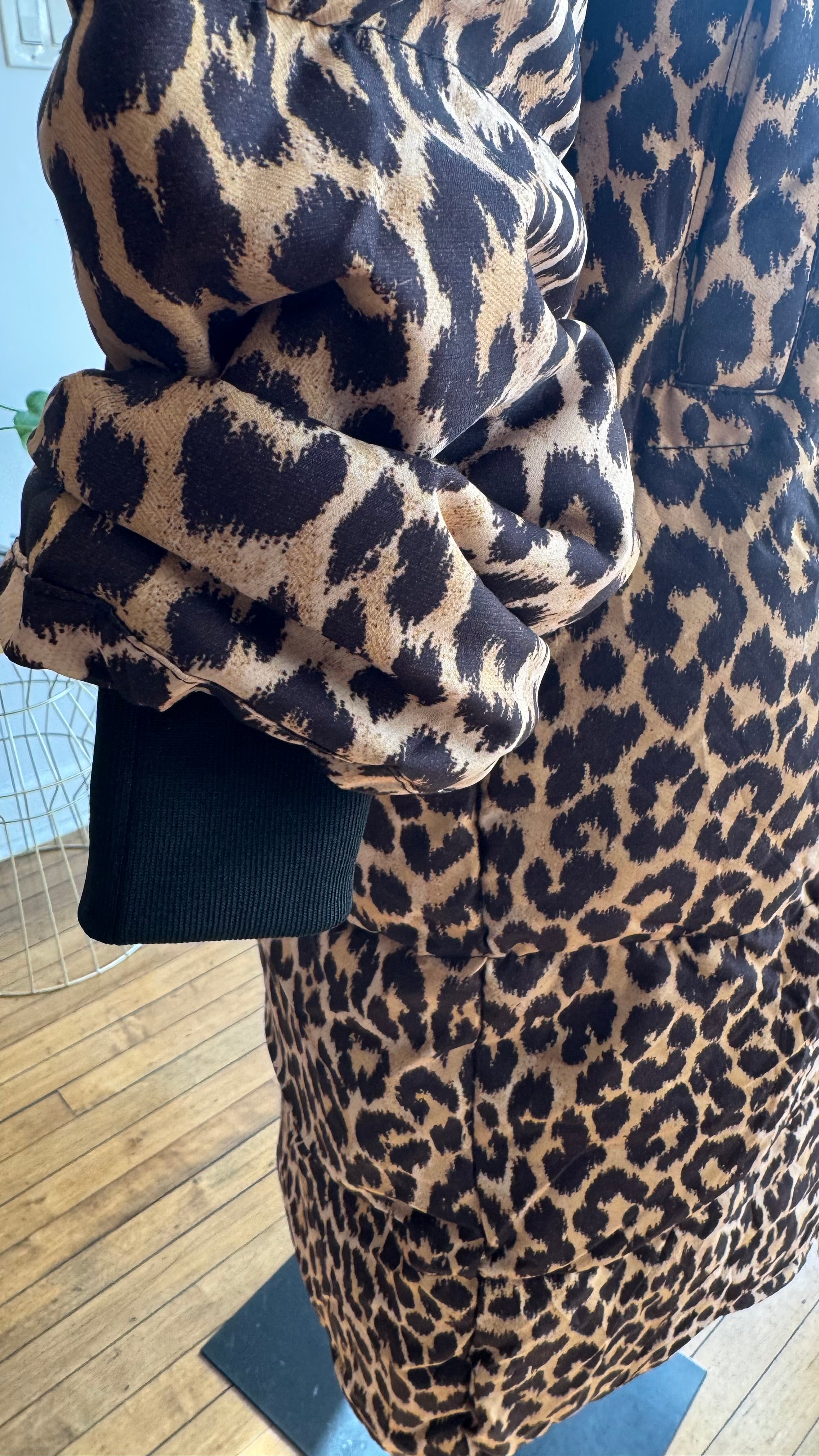 Leopard Print Long Puffer Coat