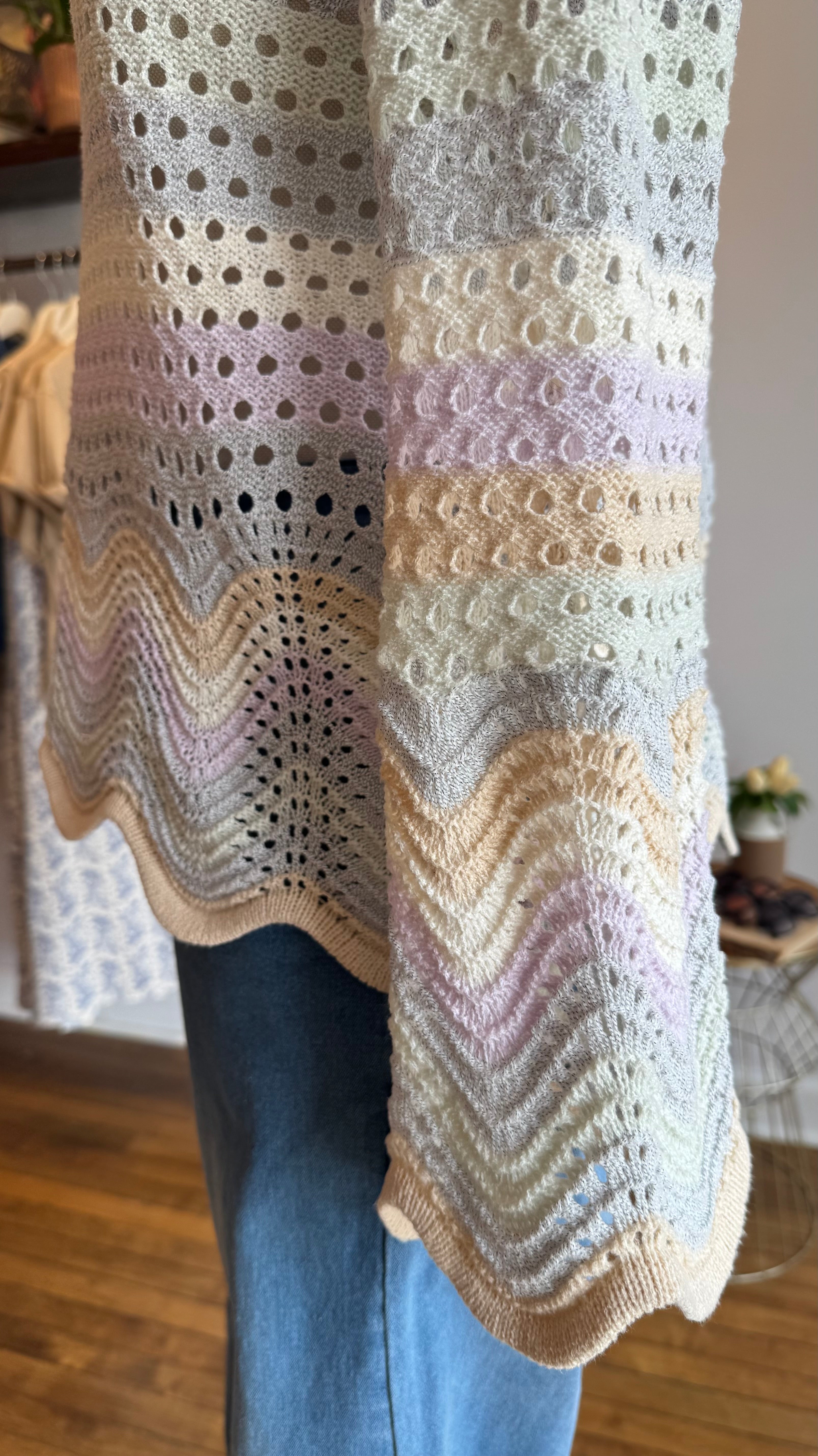 Lightweight Open-Knit Ombre Pullover