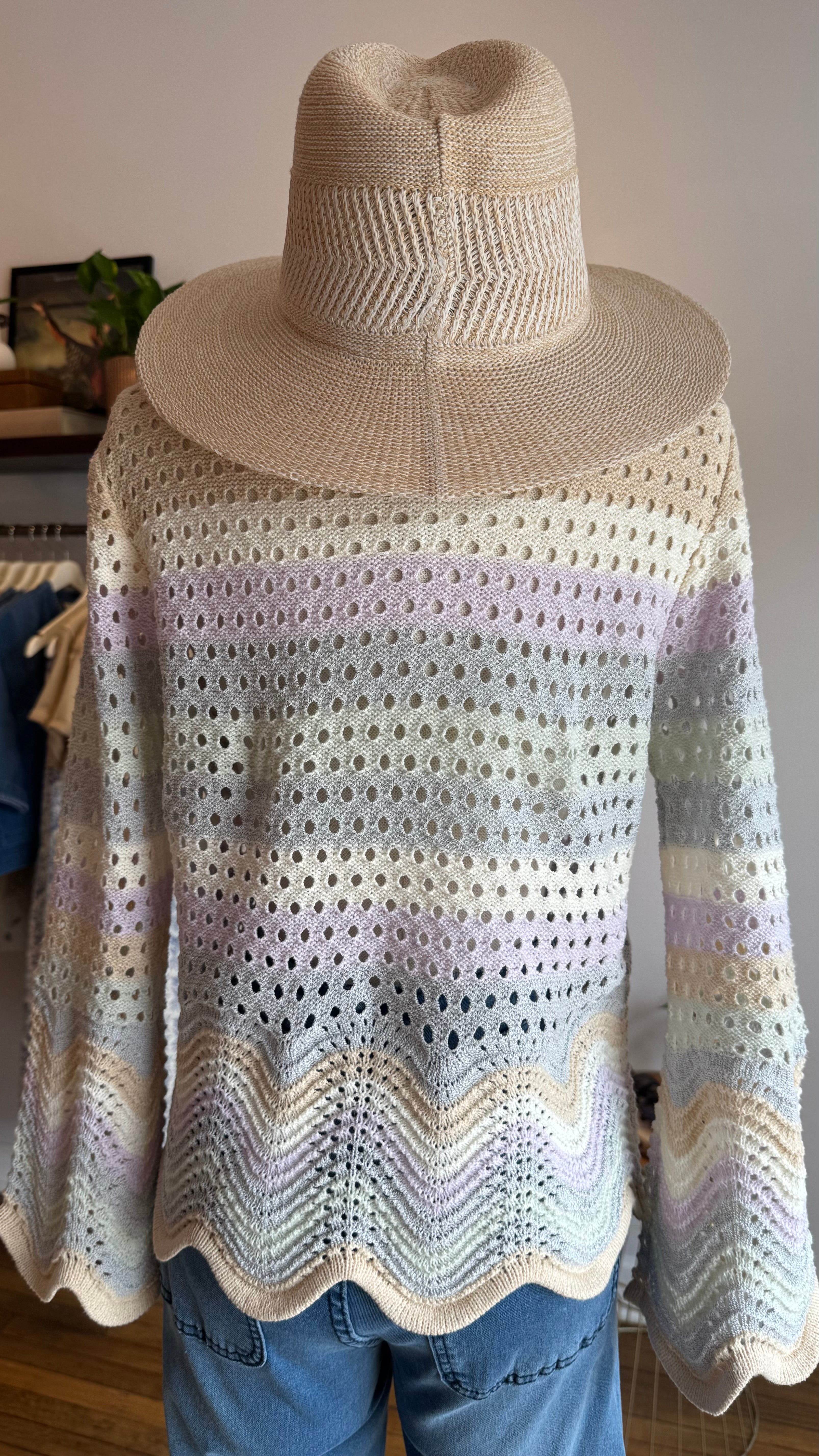 Lightweight Open-Knit Ombre Pullover