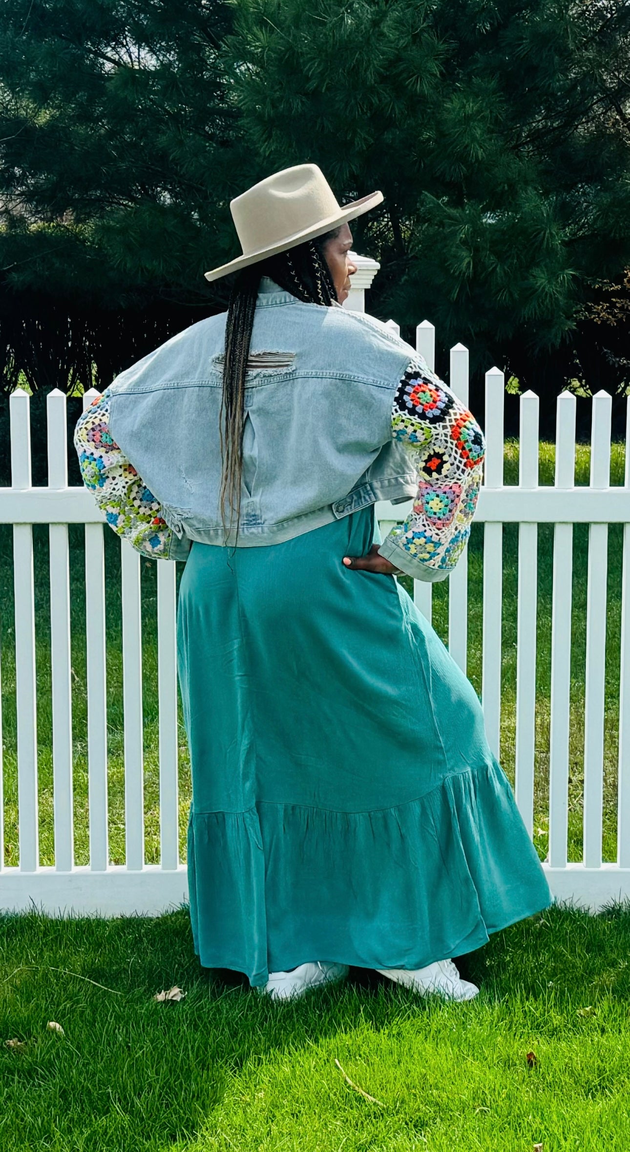 Crochet Sleeve Denim Jacket