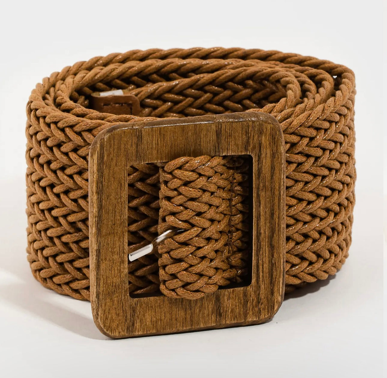 Wooden Square Buckle Braided Belt