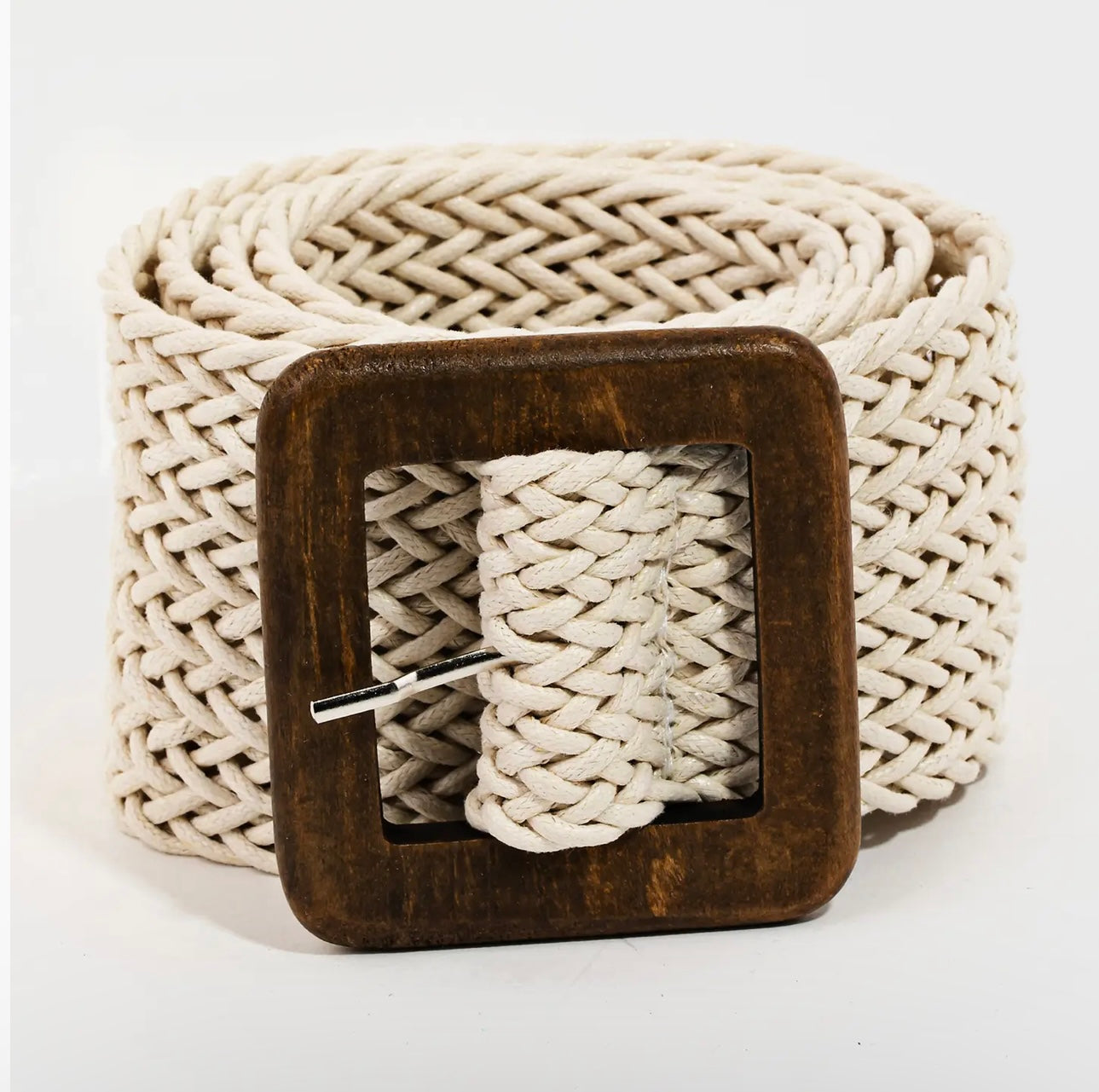 Wooden Square Buckle Braided Belt