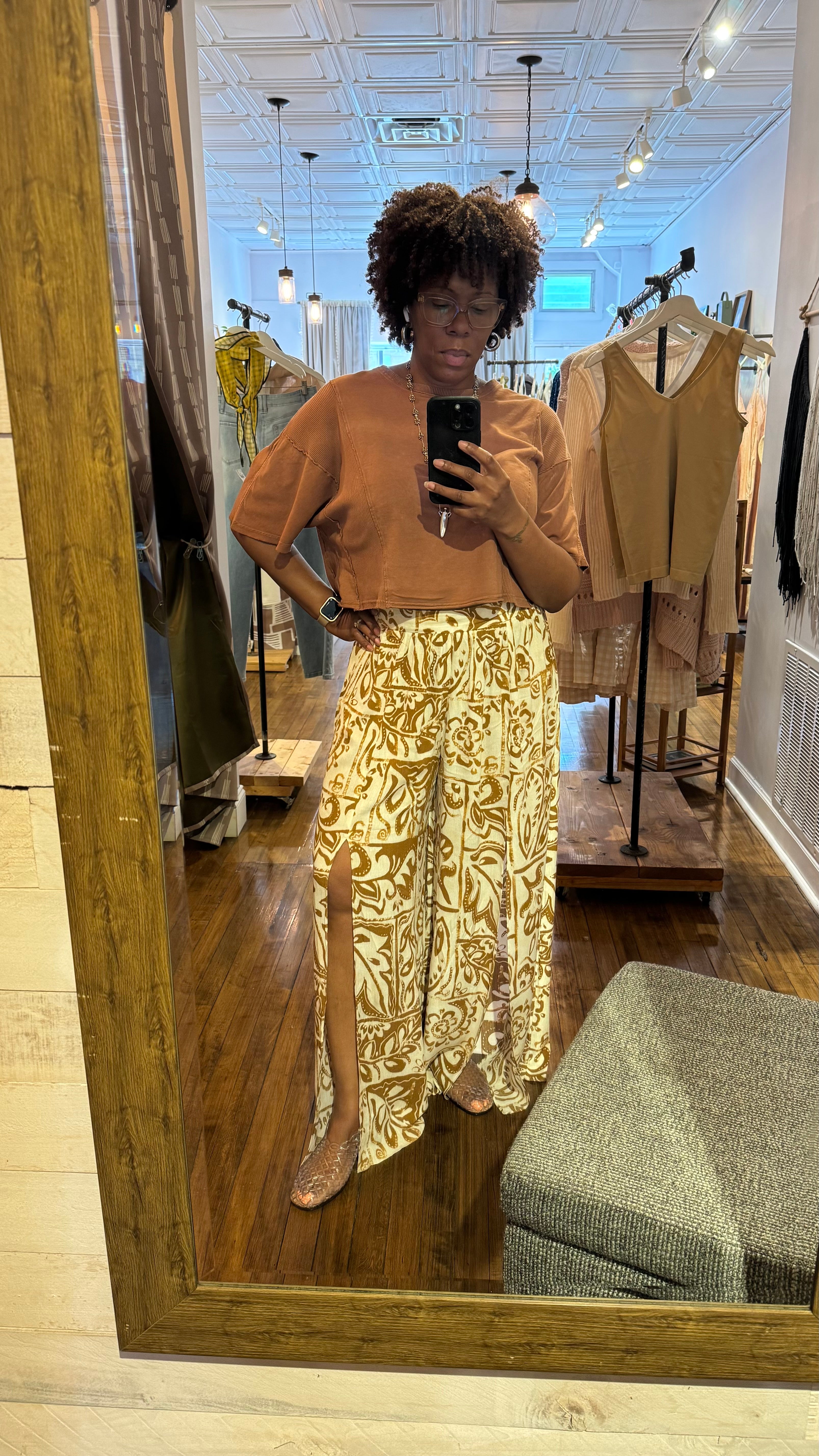 Printed Wide-Leg Slit Pants