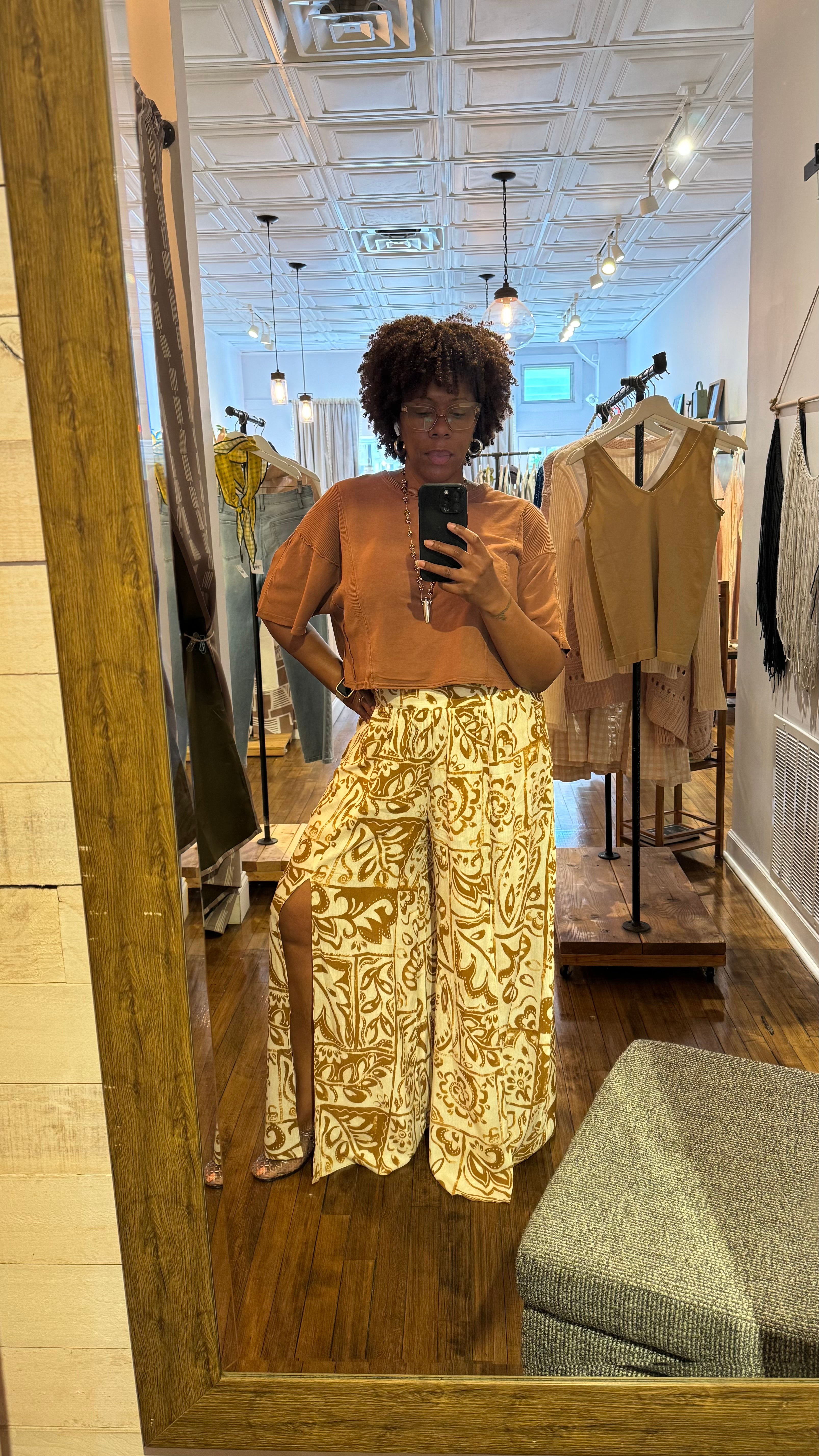 Printed Wide-Leg Slit Pants
