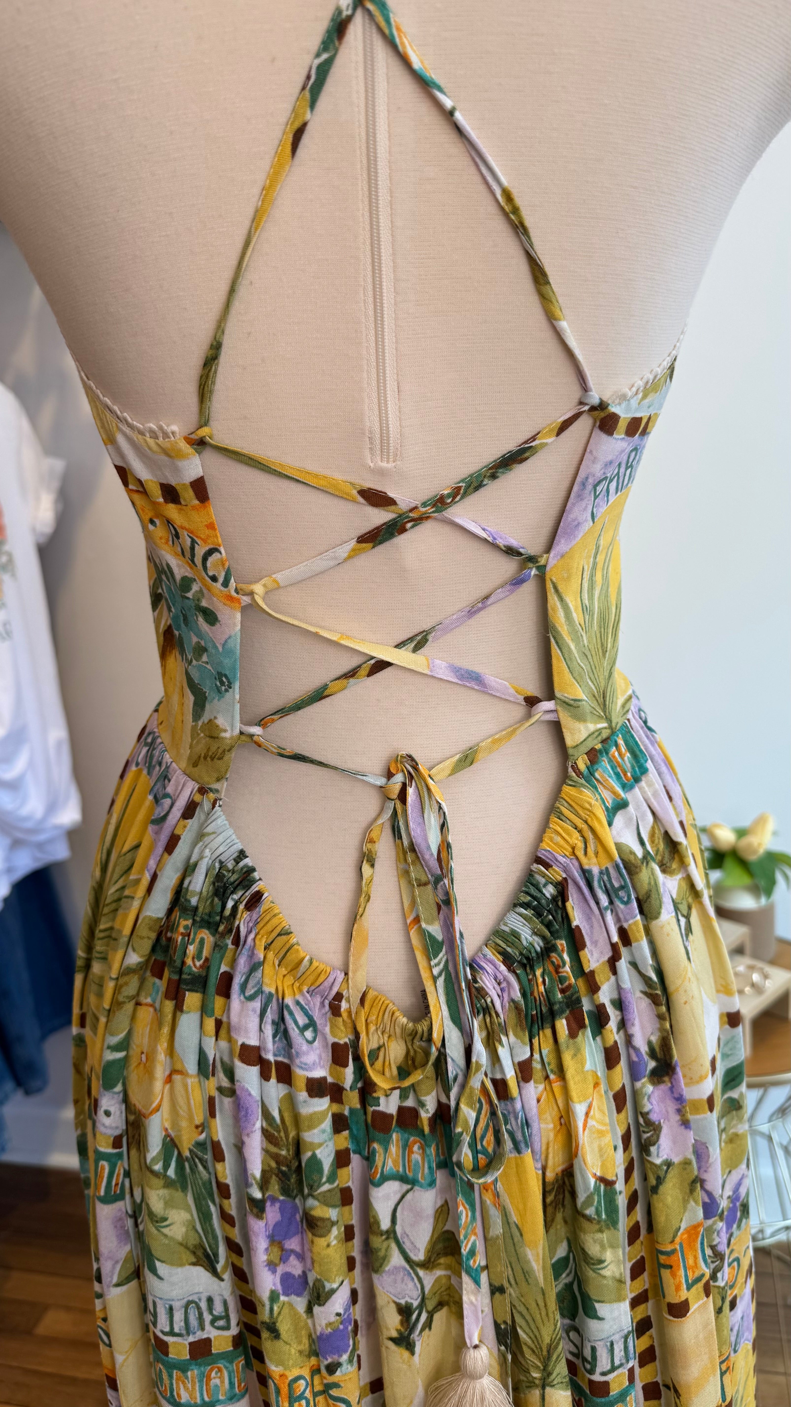 Tropical Citrus Print Cutout Maxi Dress