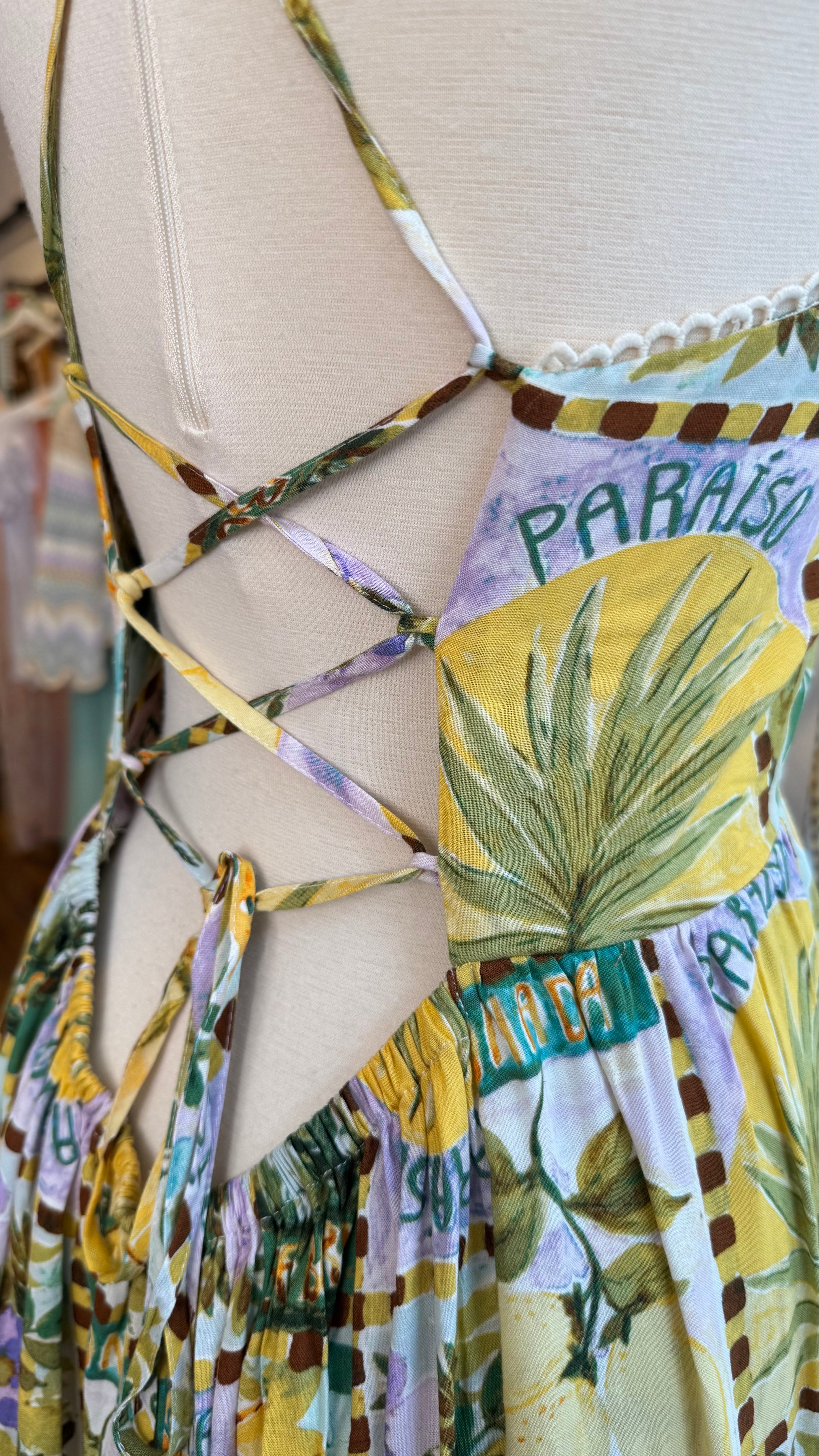 Tropical Citrus Print Cutout Maxi Dress