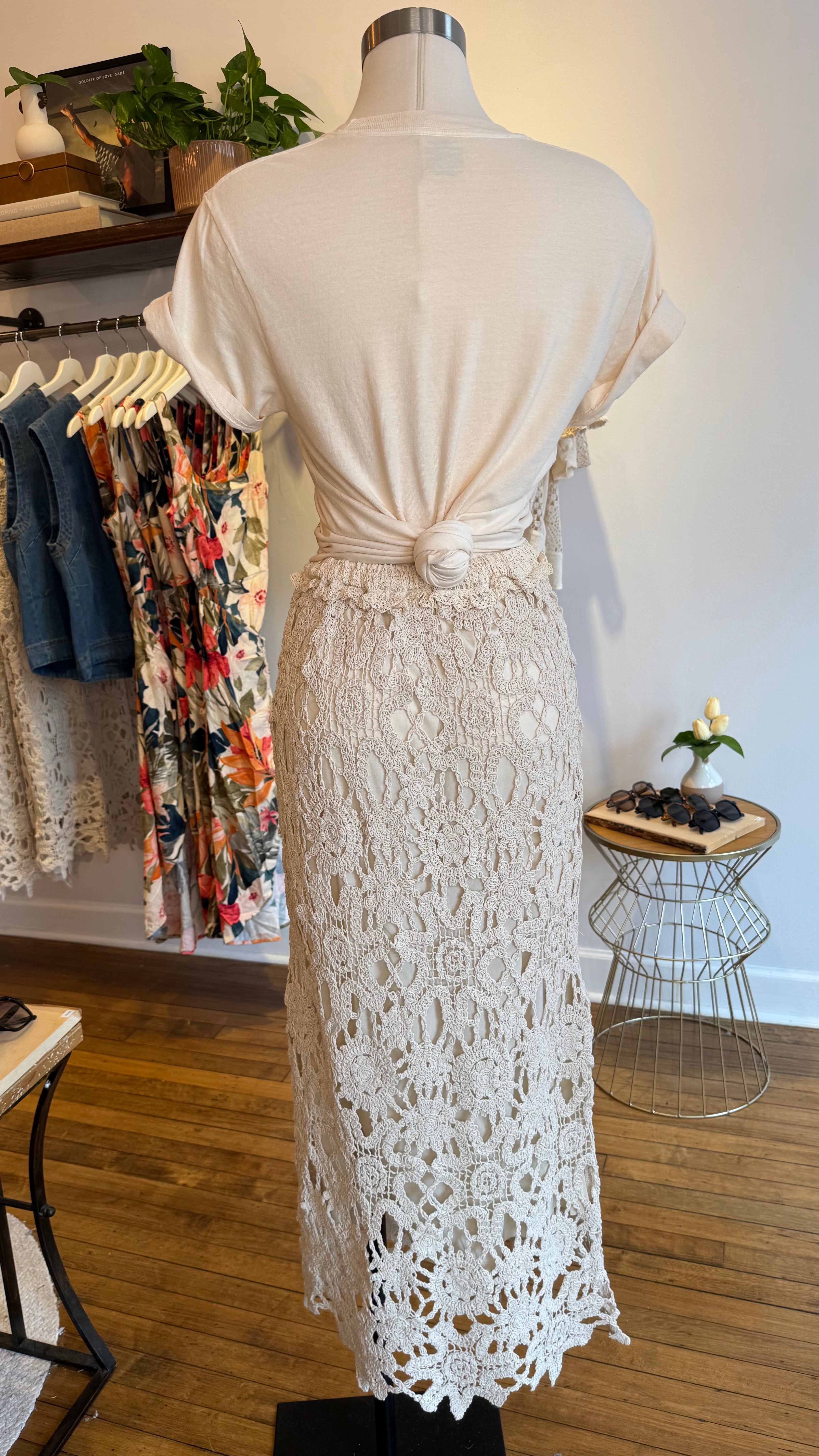Crochet Lace Garden Midi Skirt