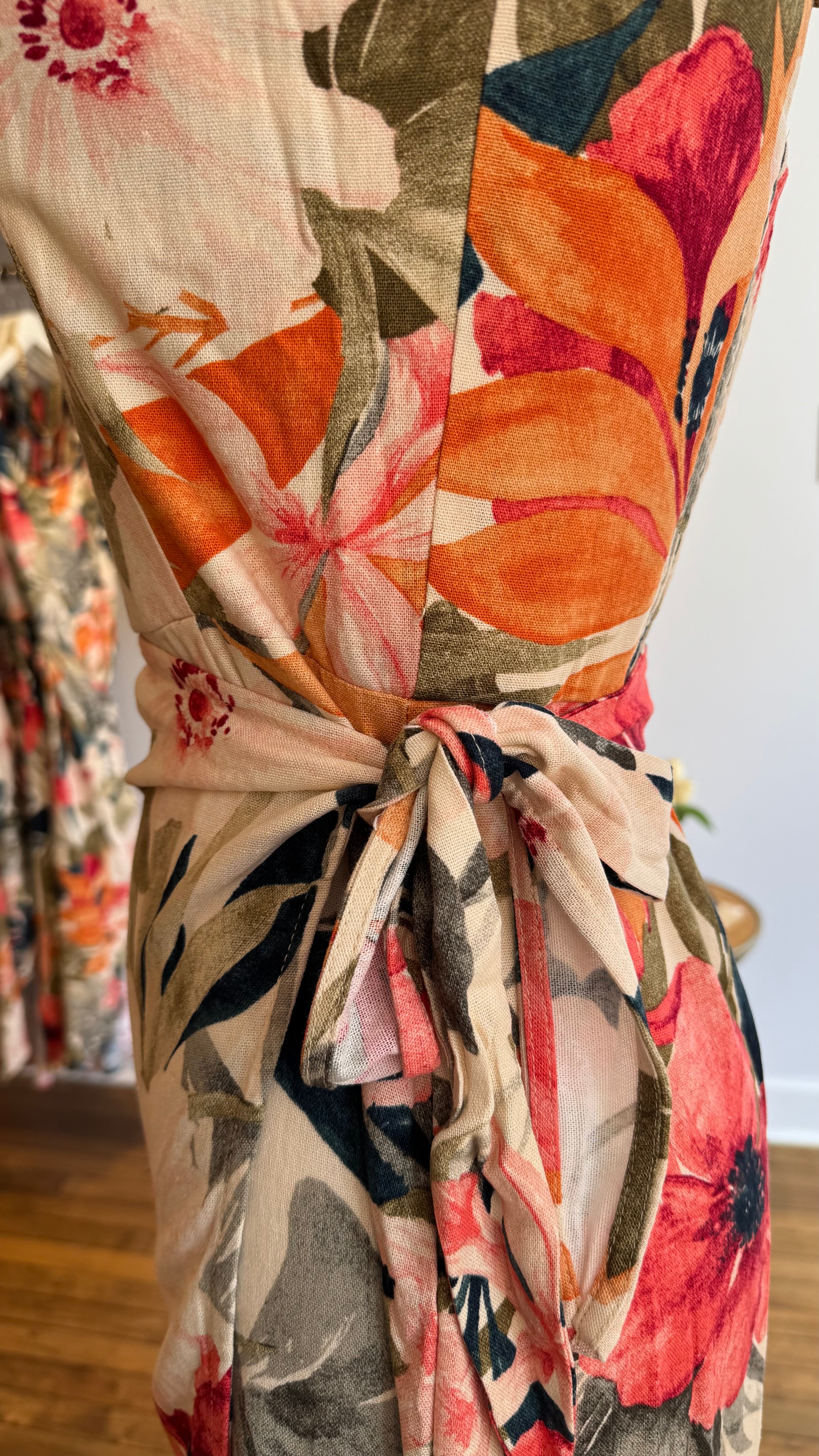 Tropical Bloom Wrap Midi Dress