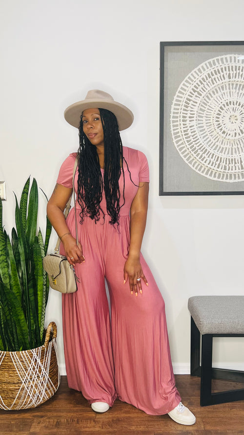 Short Sleeve Wide Leg Jumpsuit
