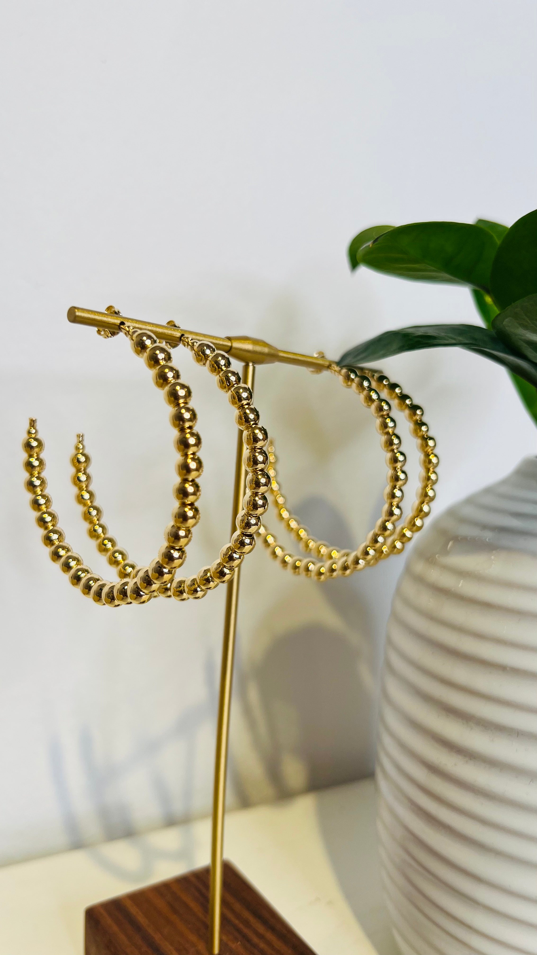 Large Beaded C Hoop Earrings