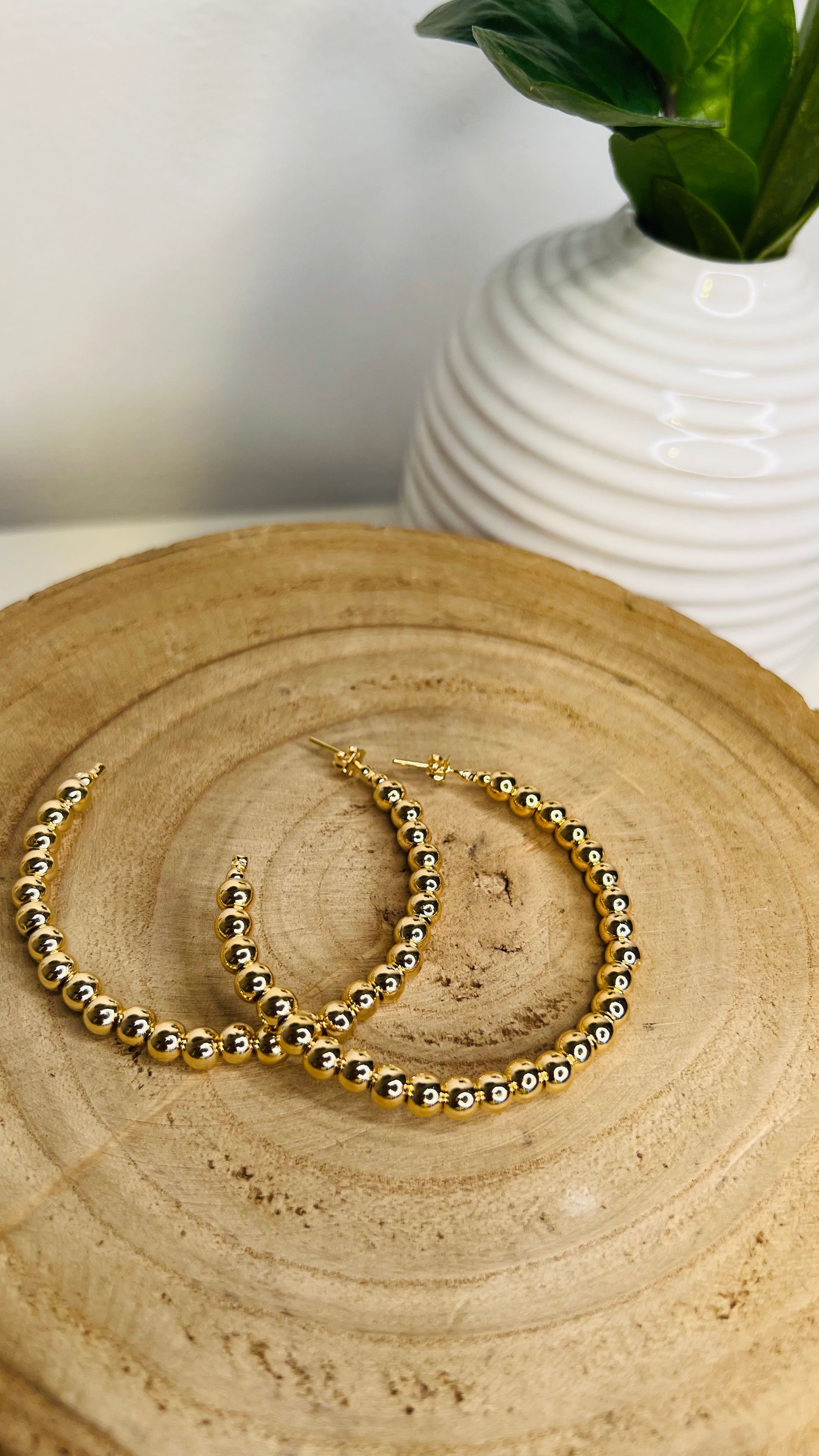 Large Beaded C Hoop Earrings