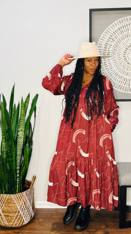 Long Sleeve Printed Midi Dress