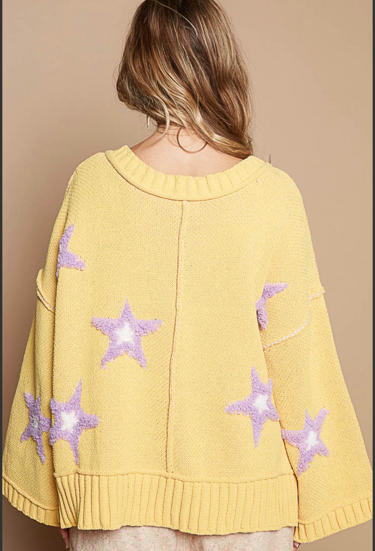 V Neck Long Sleeve Star Patch Sweater