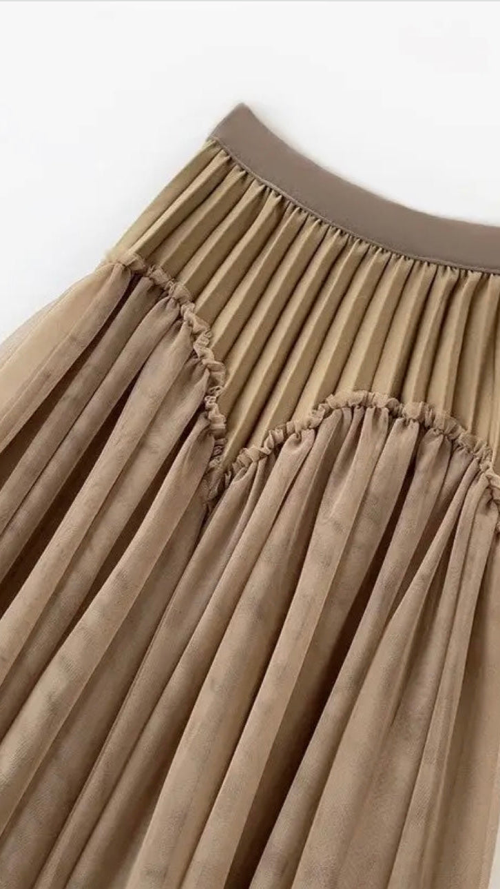 Pleated Tulle Midi Skirt
