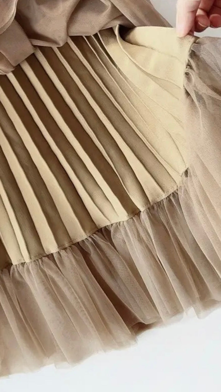 Pleated Tulle Midi Skirt
