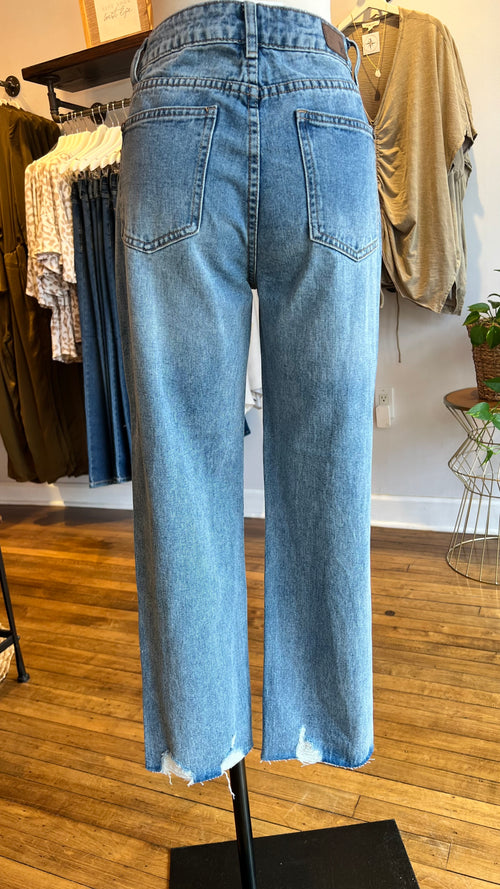 High Rise Ankle Slim Straight Leg Jeans