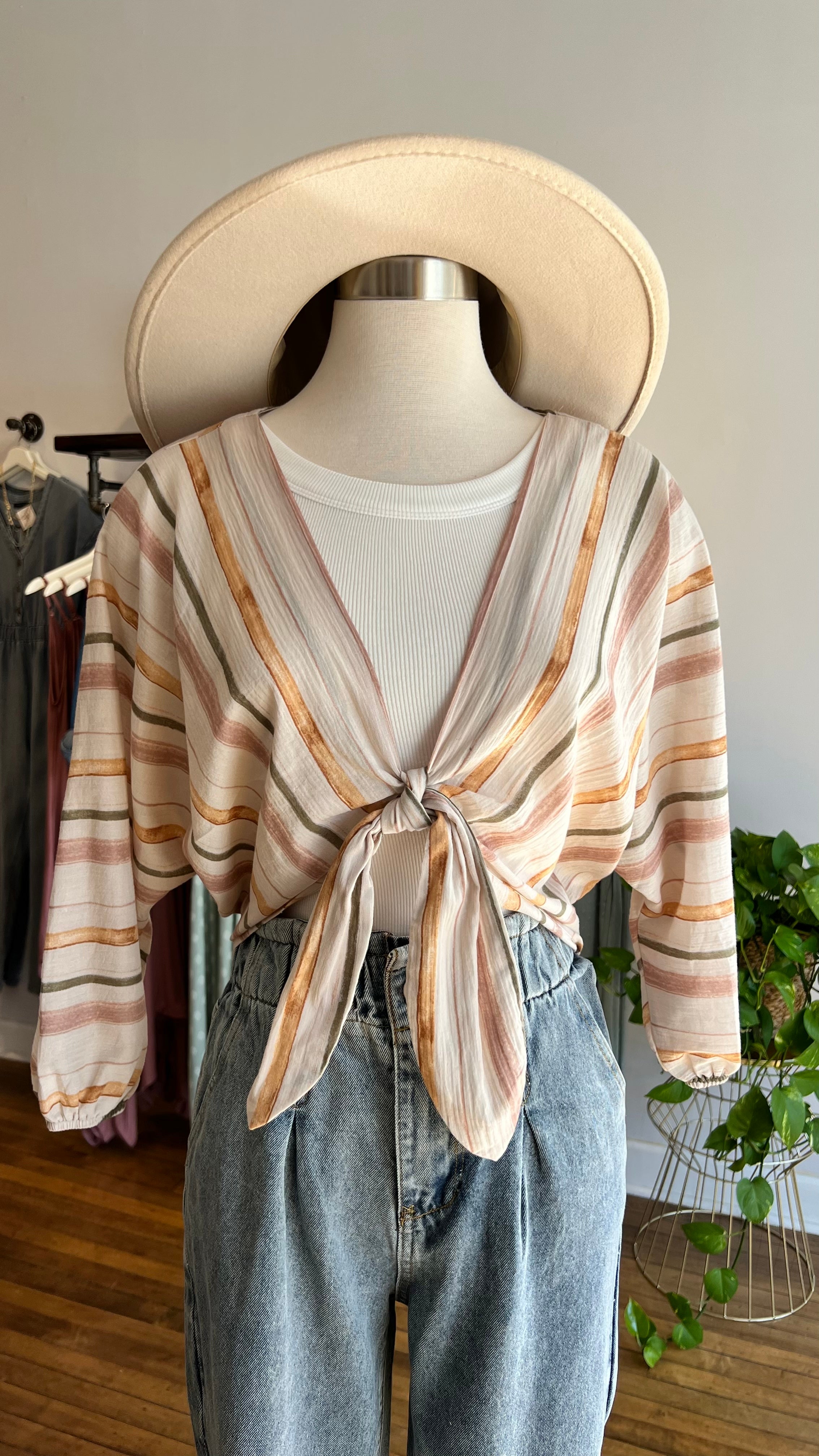 Watercolor Stripe Tie Blouse