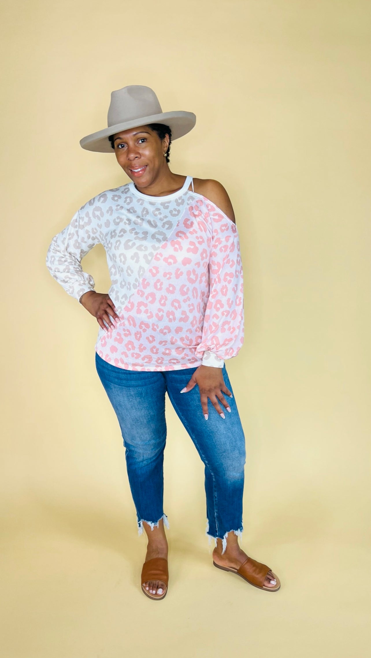 Leopard cold online shoulder top