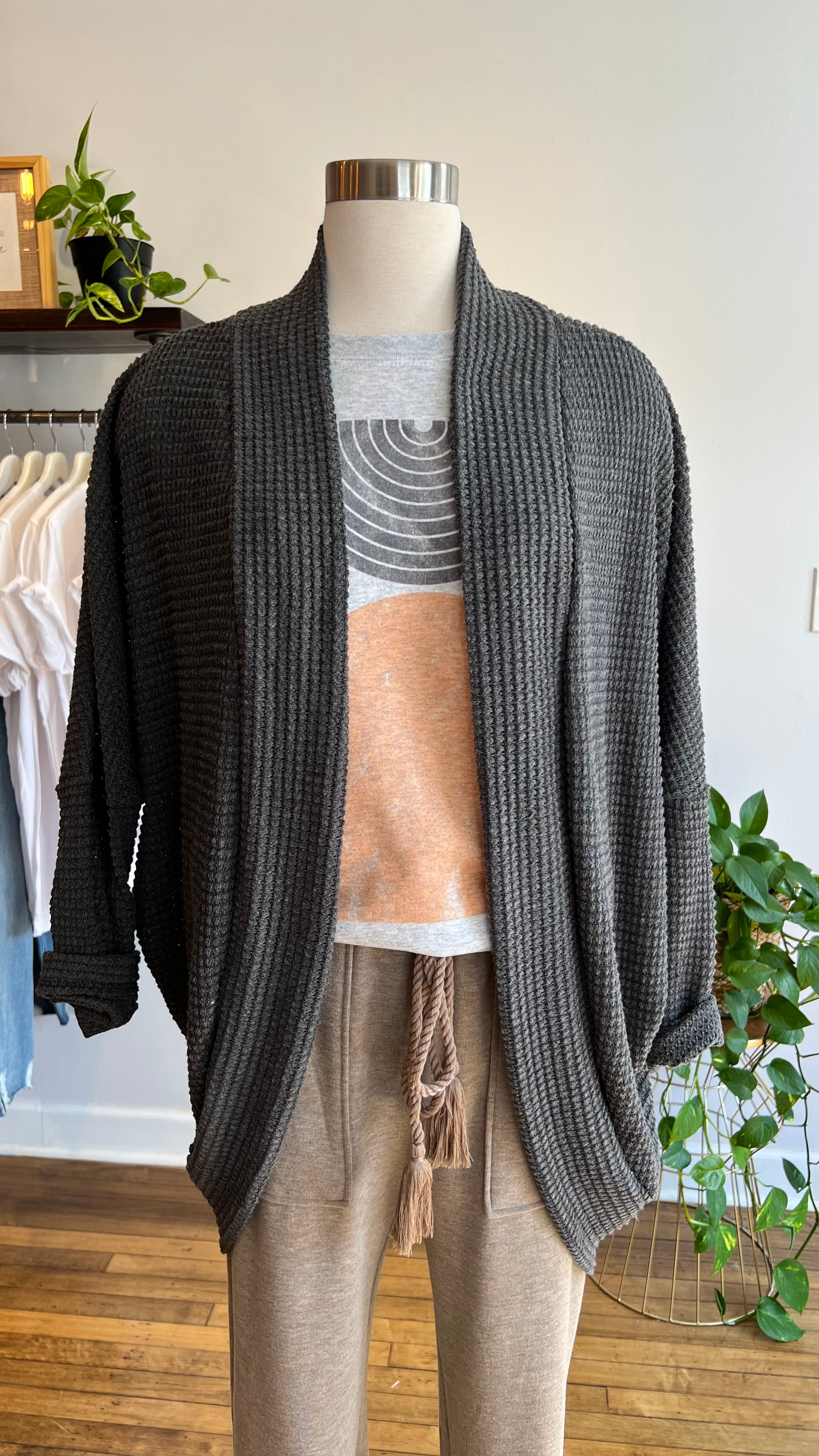 Waffle Knit Dolman Sleeve Cardigan