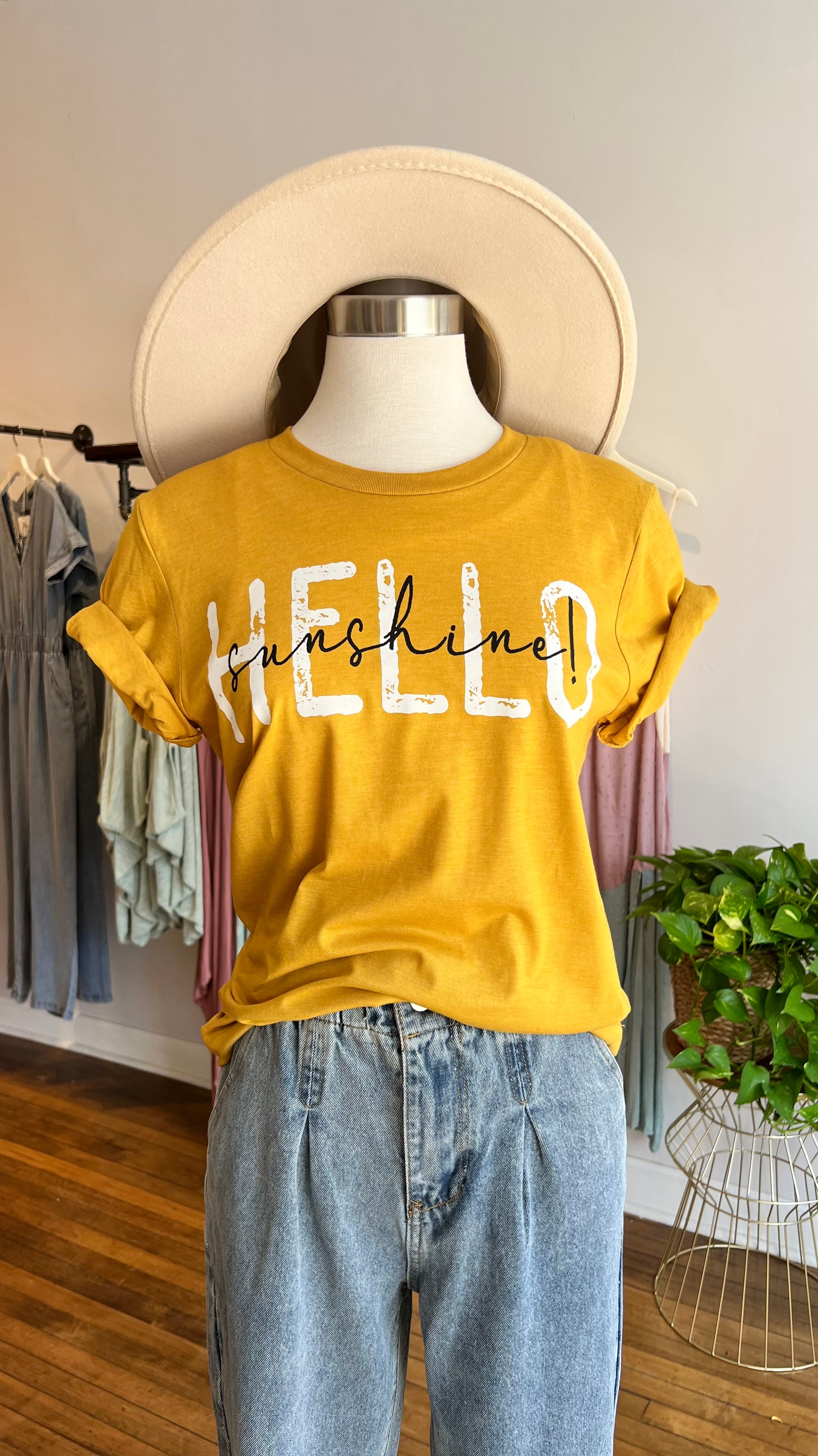 Hello Sunshine Distressed Graphic Tee