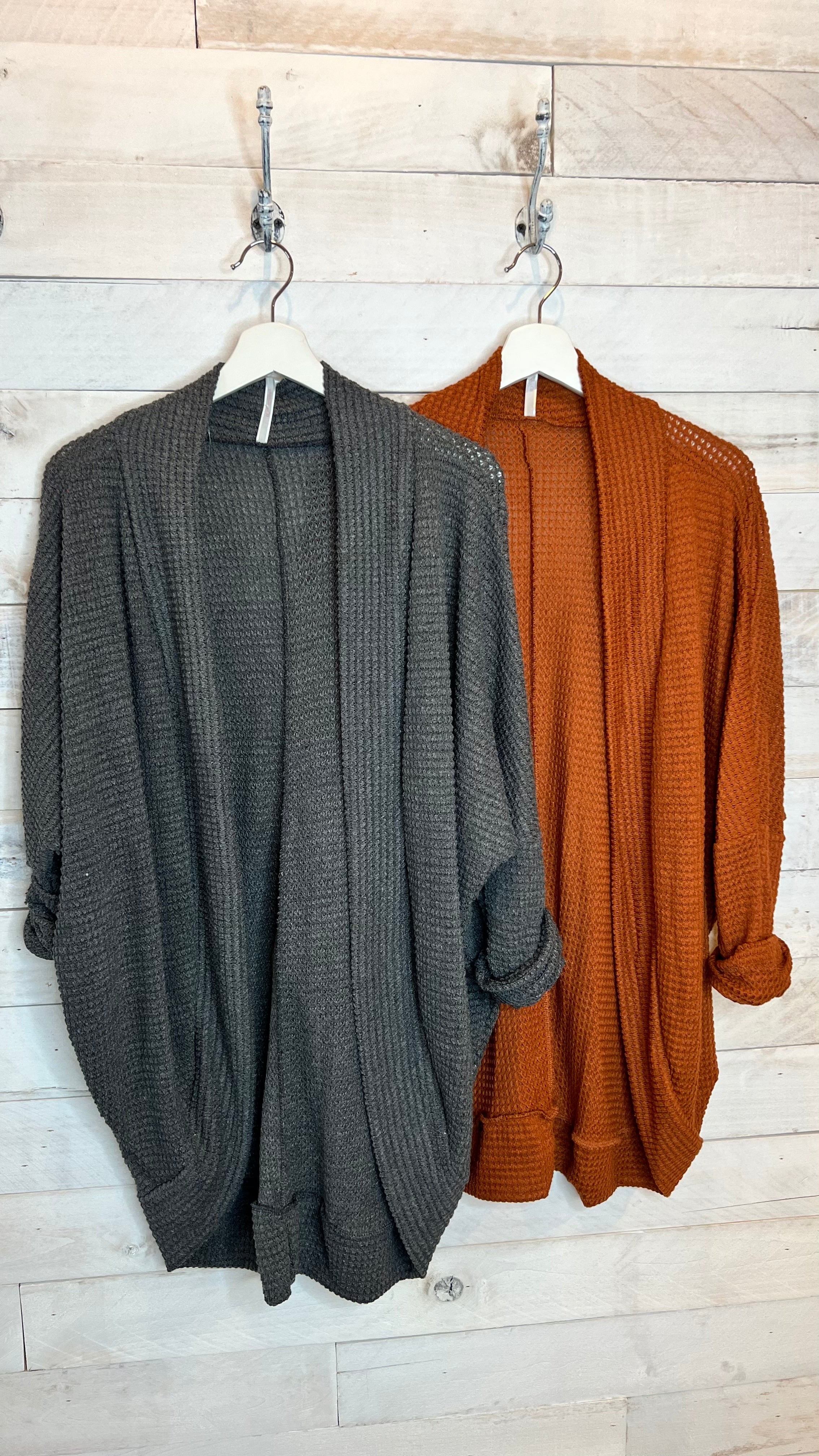 Waffle Knit Dolman Sleeve Cardigan