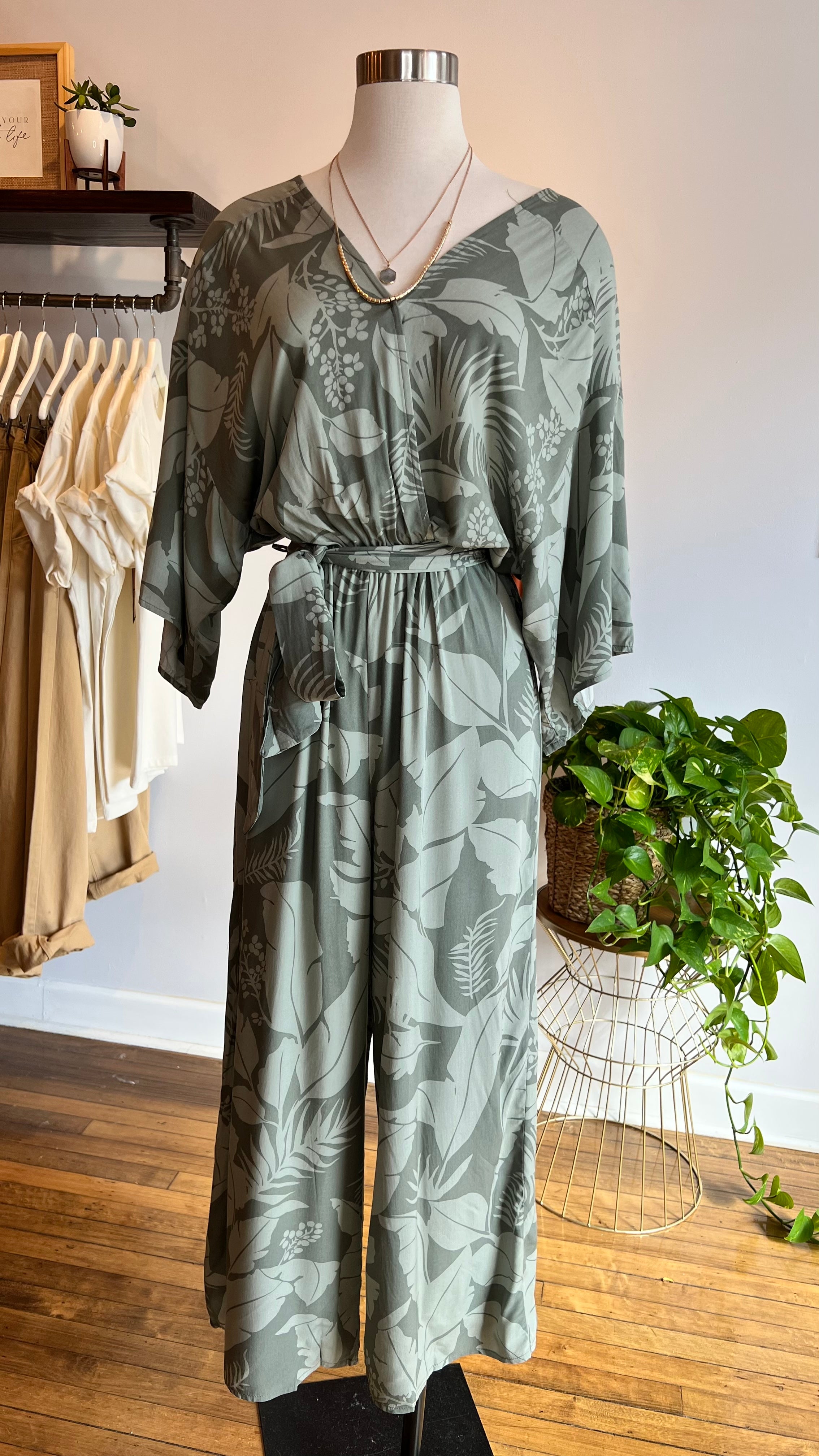 Tropical Kimono Sleeve Jumpsuit