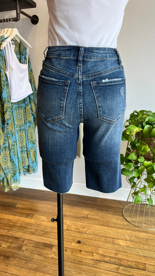 High Rise Denim Bermuda Shorts