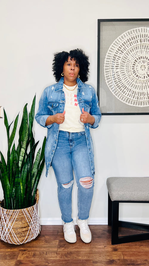 Distressed Midi Denim Jacket