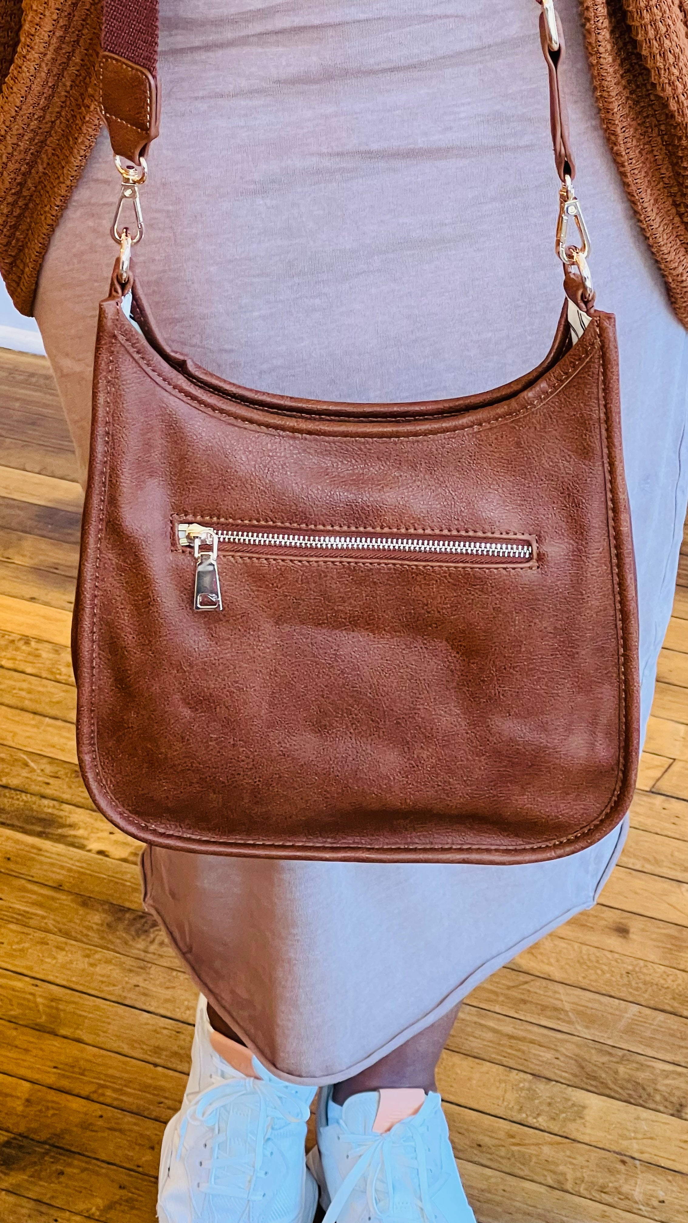 Double Pocket Vegan Leather Crossbody Bag