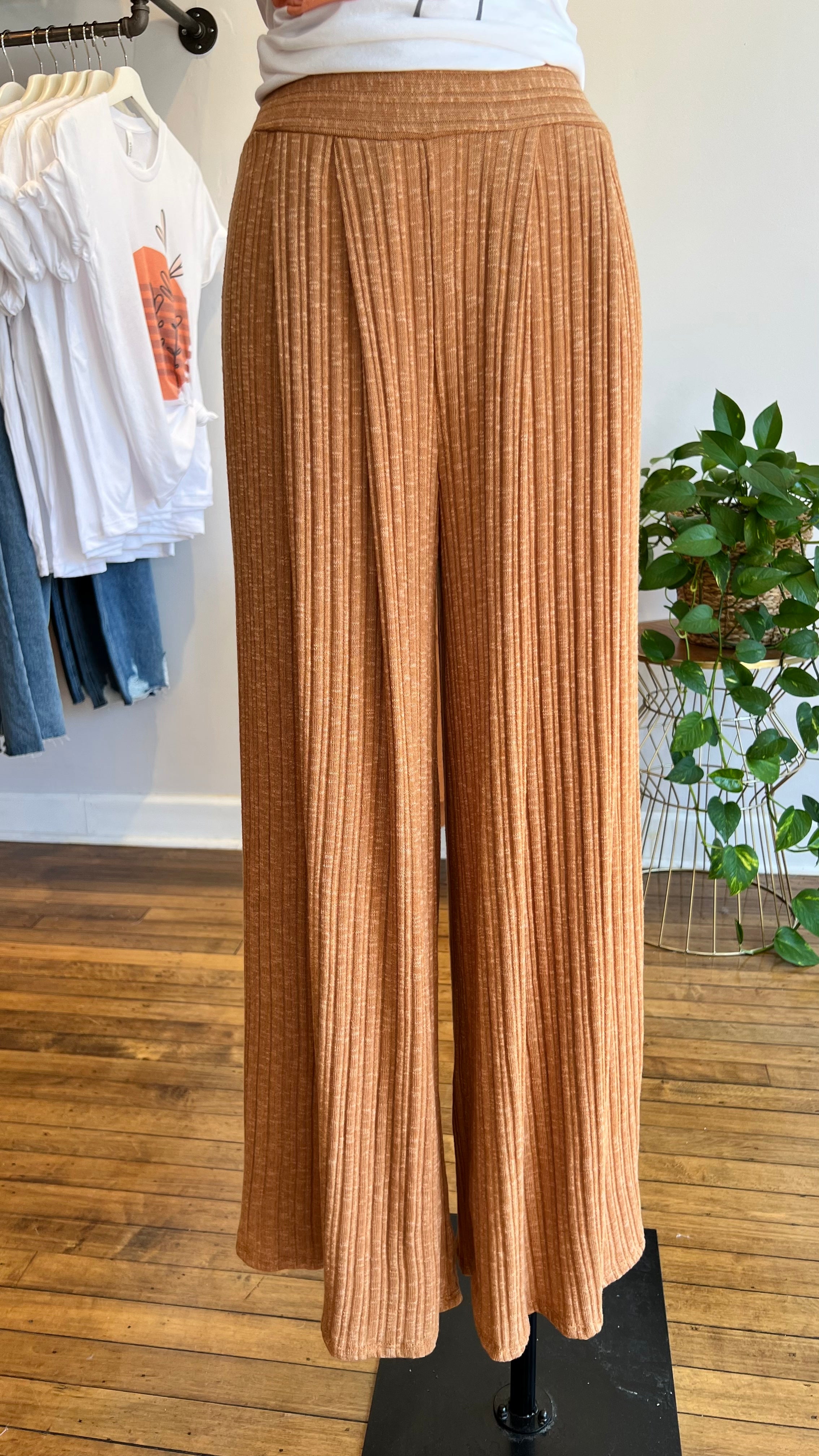 Ribbed Knit Wide Leg Pants