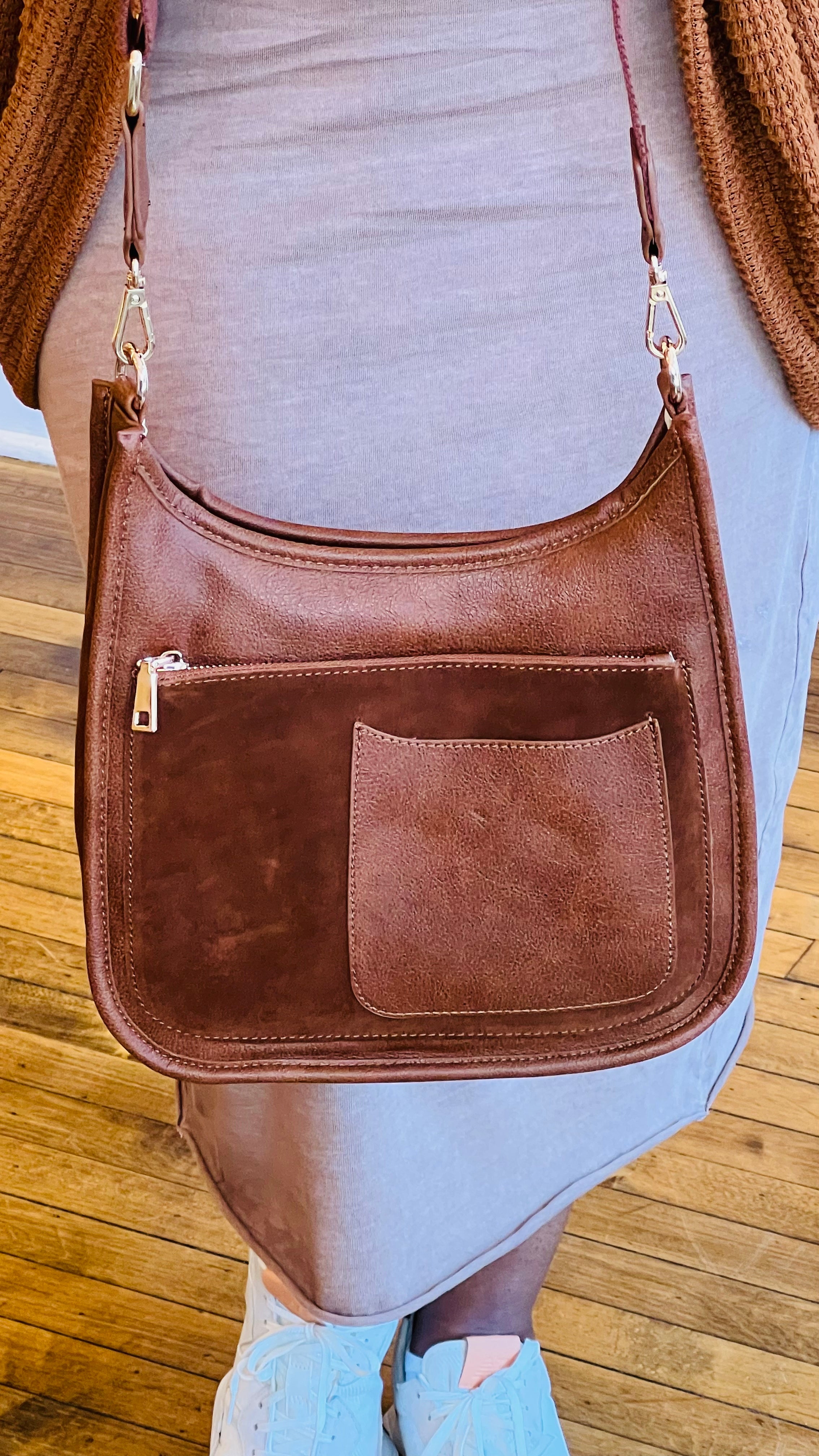 Double Pocket Vegan Leather Crossbody Bag