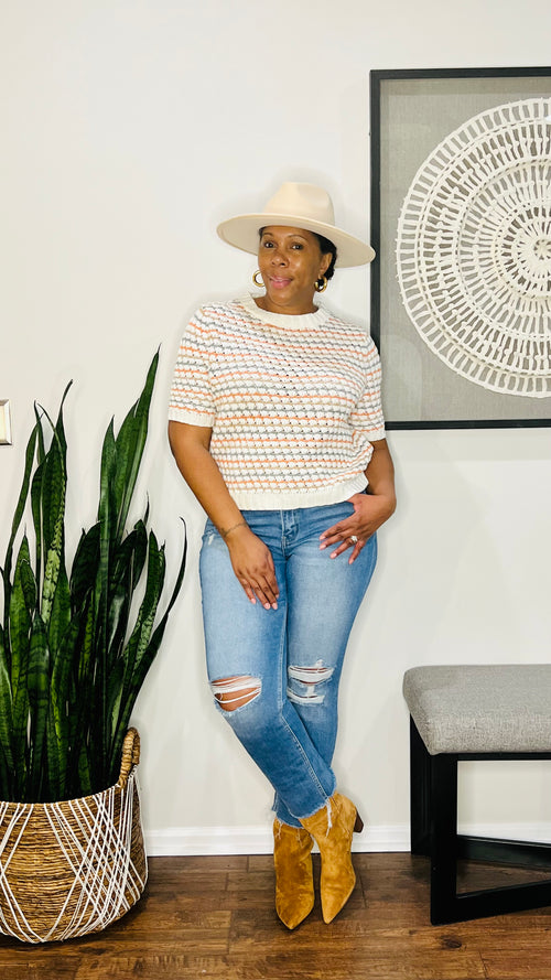 Multi Color Short Sleeve Sweater